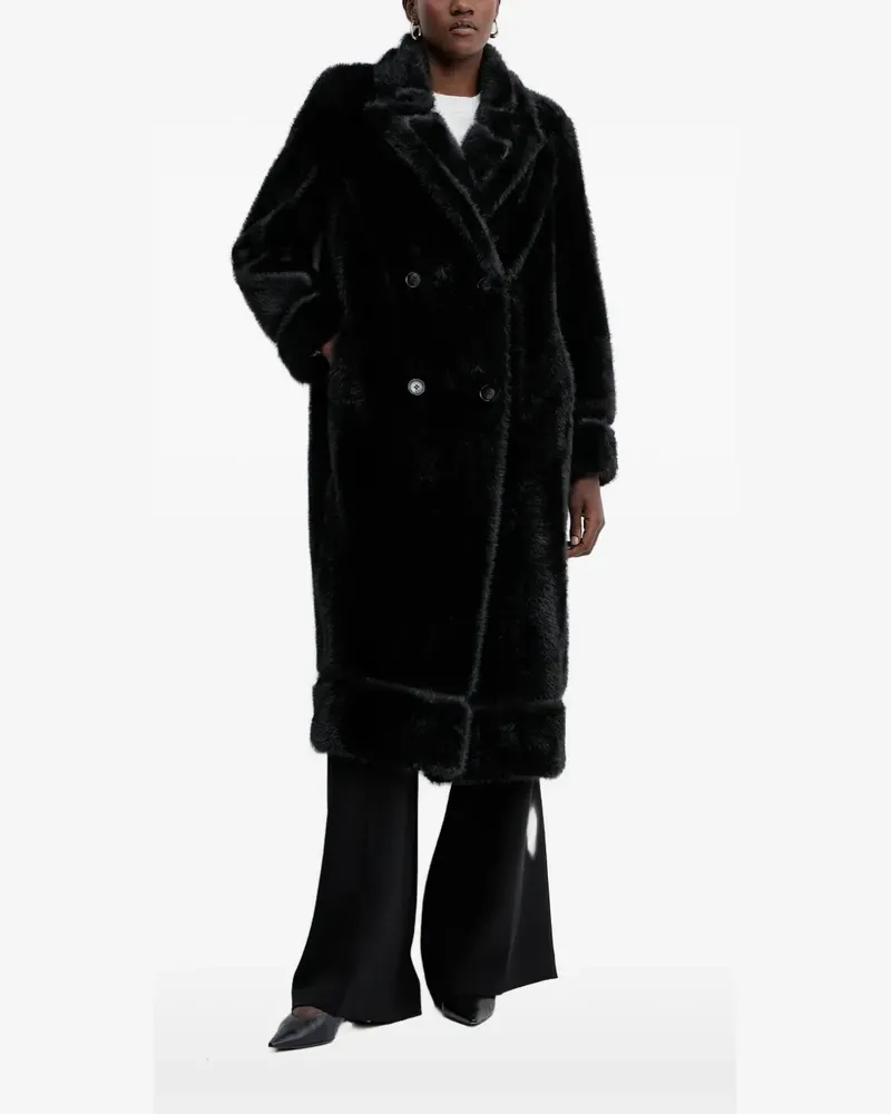 Twin-Set Doppelreihiger Mantel aus Faux Fur - Schwarz Schwarz