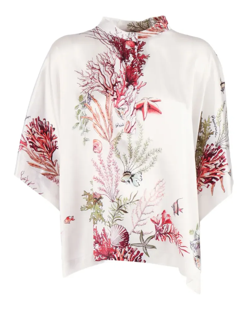 SHIRTAPORTER coral-print silk blouse - Weiß Weiß