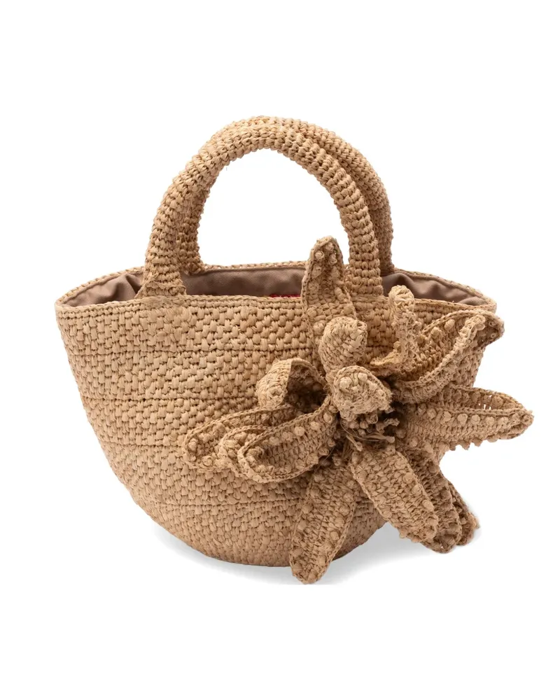 Jamin Puech Folia floral-appliqué raffia tote bag - Nude Nude