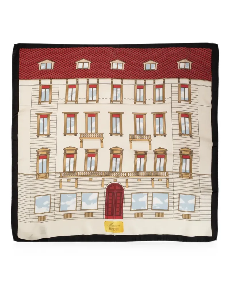 Moschino Seidenschal mit Architektur-Print - Nude Nude