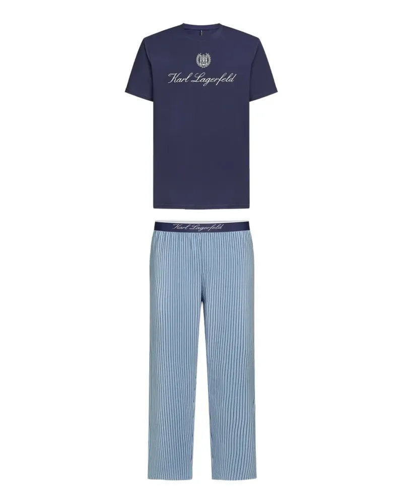 Karl Lagerfeld Pyjama mit Logo-Print und Nadelstreifen - Blau Blau