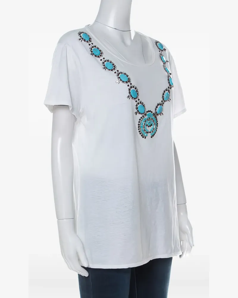 Tory Burch T-Shirt mit Perlenverzierung - Weiß Weiß