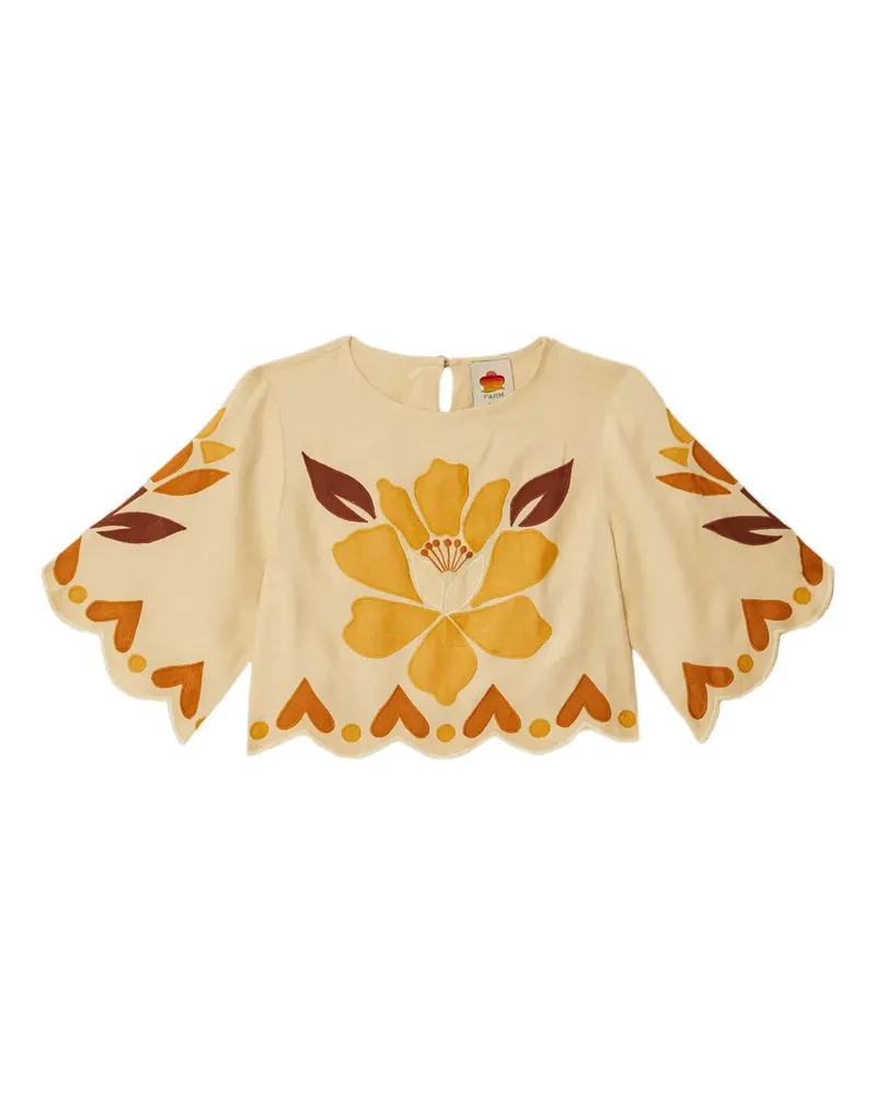 FARM Rio floral-appliqué scalloped top - Nude Nude
