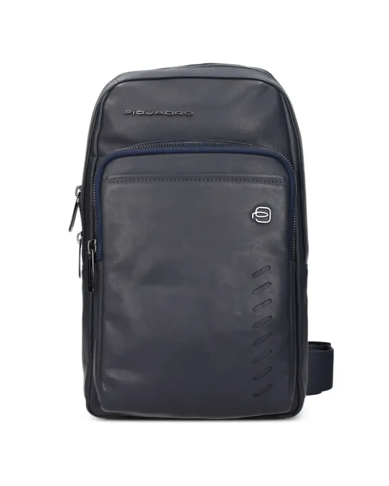 Piquadro logo-plaque leather messenger bag - Blau Blau