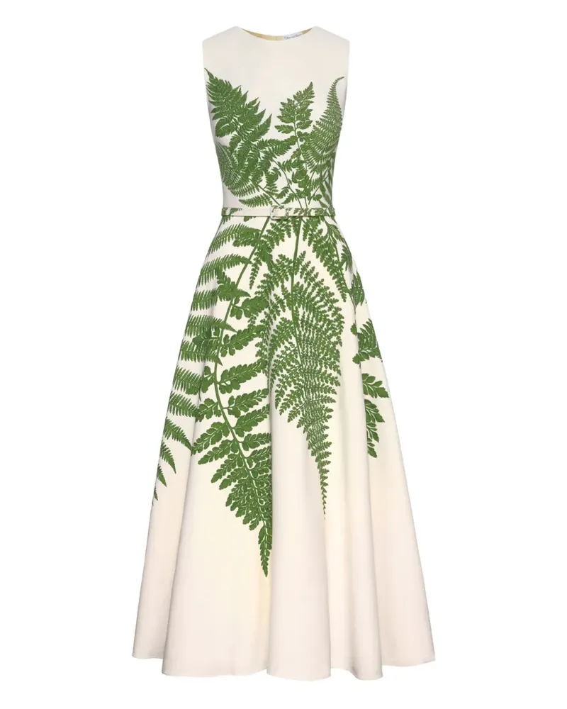Oscar de la Renta Midikleid mit Farn-Print - Weiß Weiß