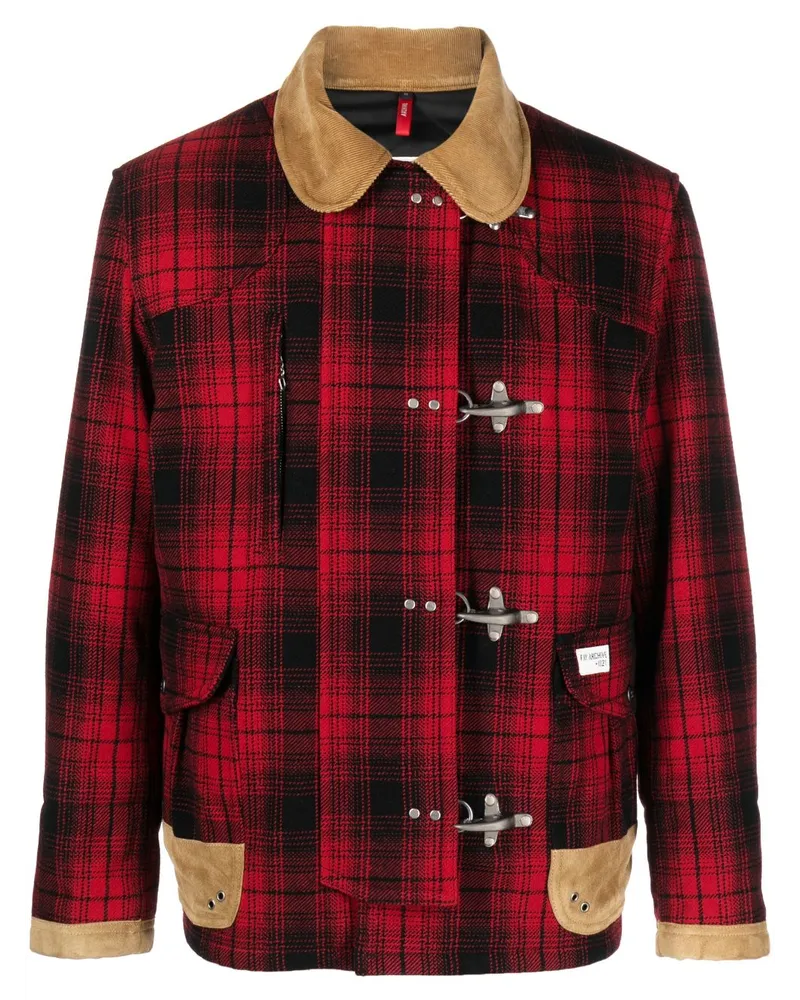 Fay Karierte Jacke mit Lederdetail - Rot Rot
