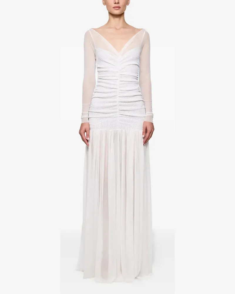ATU Body Couture Langärmeliges Maxikleid mit Raffungen - Weiß Weiß