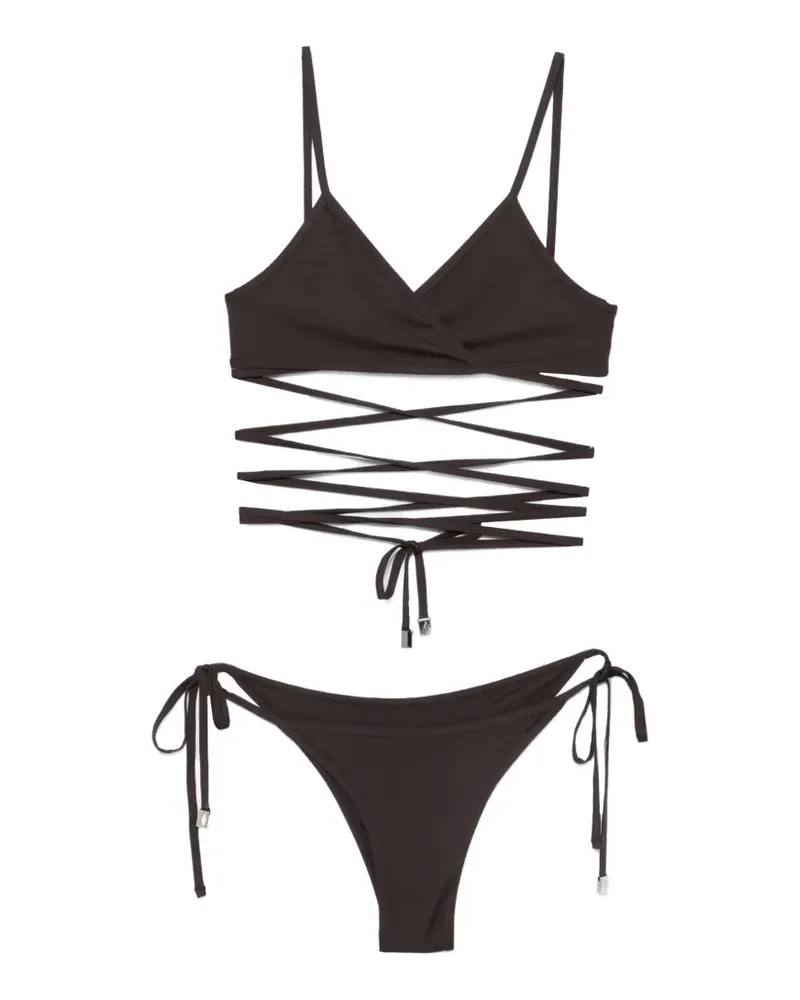 ATTICO Gewickelter Bikini mit Schleifen - Braun Braun