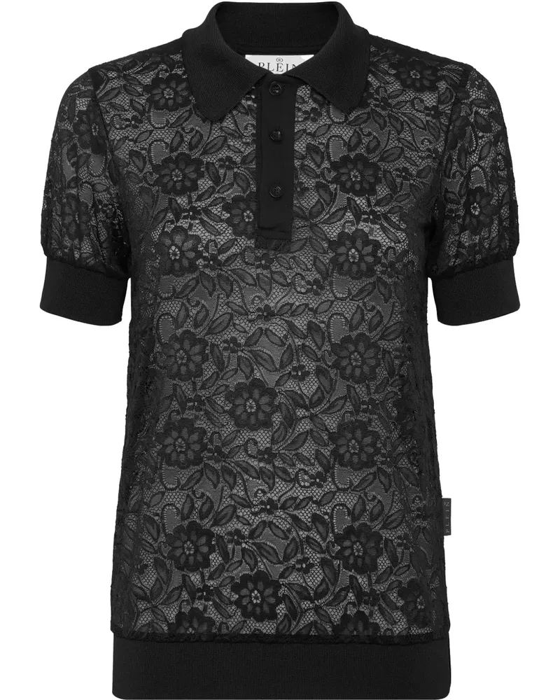 Philipp Plein Poloshirt aus Spitze - Schwarz Schwarz