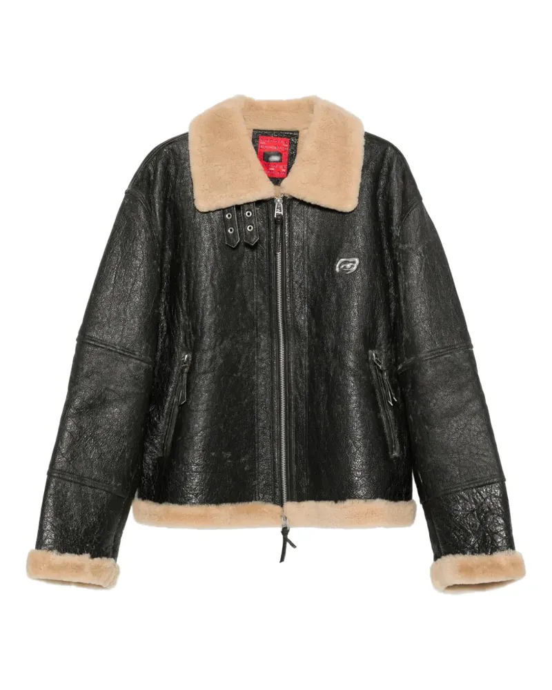 KidSuper Jacke mit grafischem Print und Shearling-Besatz - Schwarz Schwarz