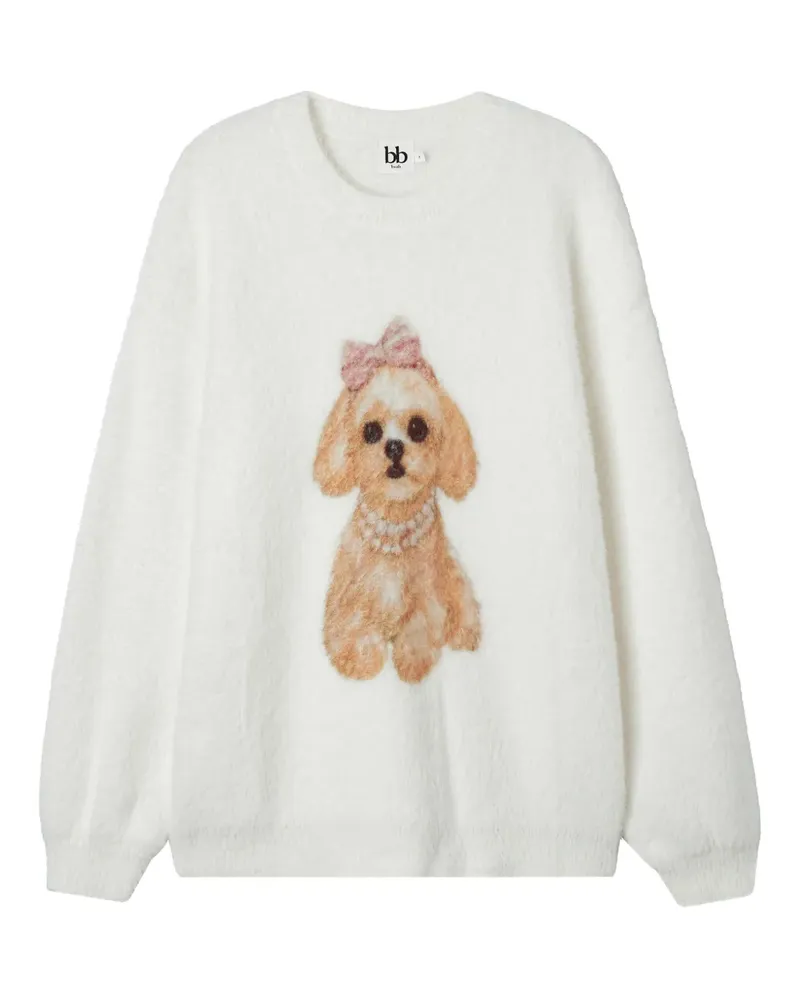 b+ab Pullover mit Hunde-Print - Weiß Weiß