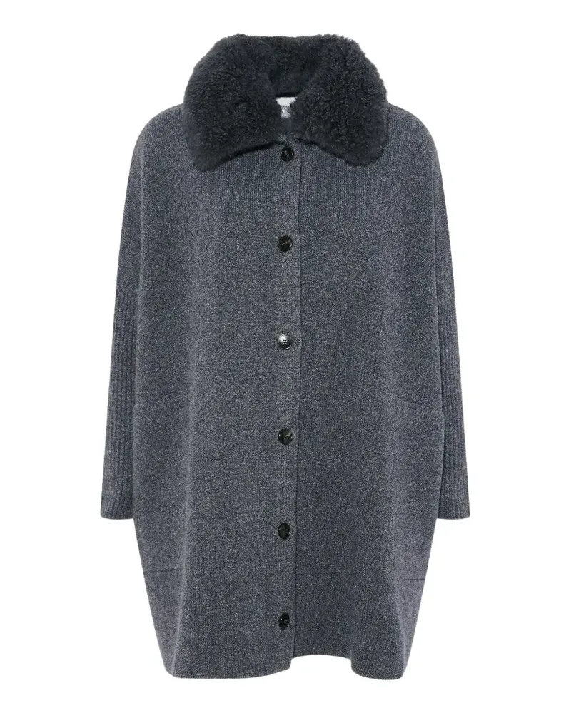 Yves Salomon Strickmantel mit Kragen aus Shearling - Grau Grau