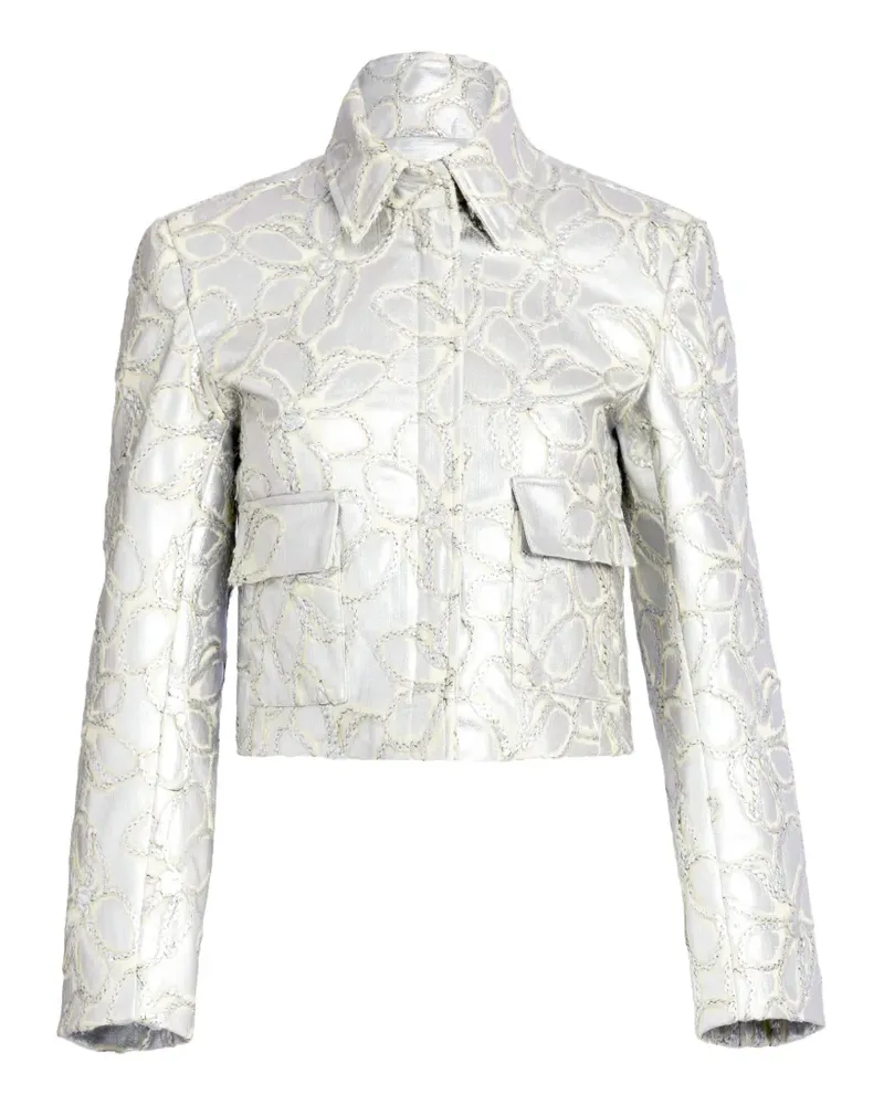 Silvia Tcherassi Perla Cropped-Jacke mit blumiger Stickerei - Silber Silber