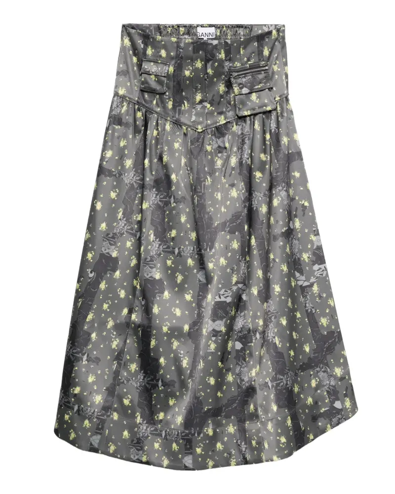 Ganni pocket floral maxi skirt - Grau Grau