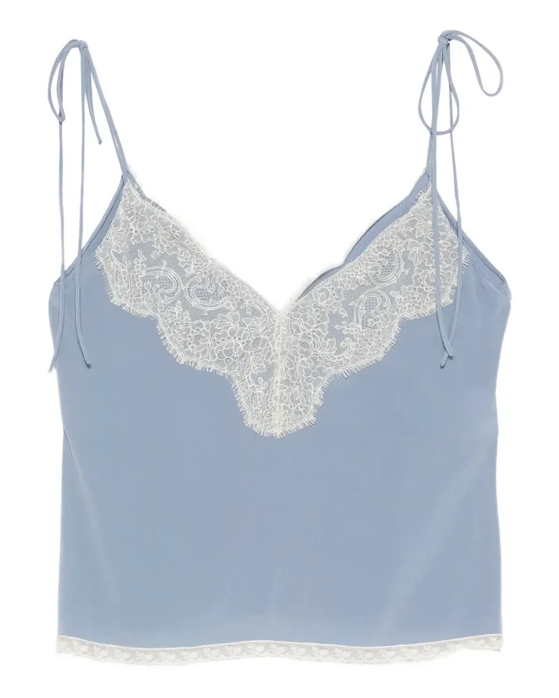 Valentino Garavani lace-trim V-neck top - Blau Blau