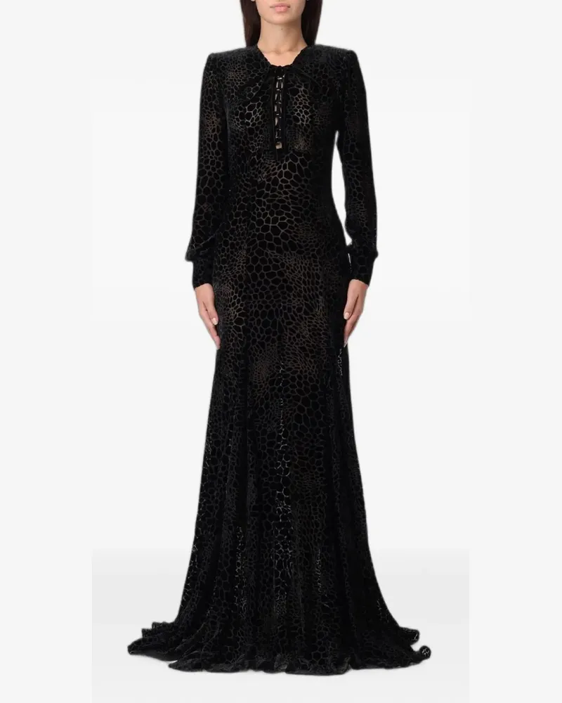 Elisabetta Franchi leopard-pattern lace-up maxi dress - Schwarz Schwarz