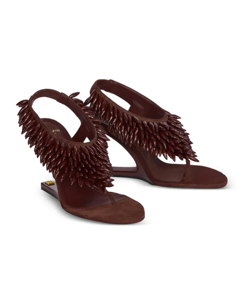Balmain No Wedge Sandalen aus Wildleder mit Perlen - Braun Braun