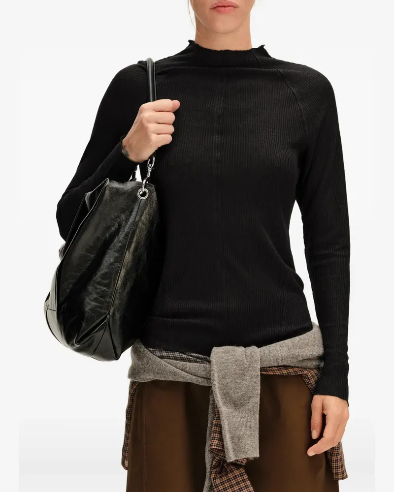 BIMBA Y LOLA Schwarzes geripptes T-Shirt mit Raglanärmeln Schwarz