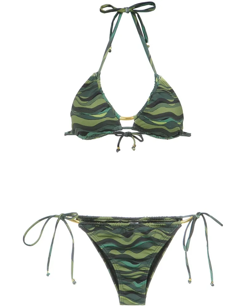 Amir Slama Bikini mit Wellen-Print - Grün Grün