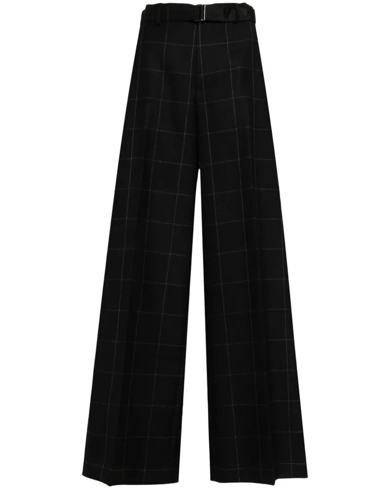 Sacai Karierte Wide-Leg-Hose Schwarz