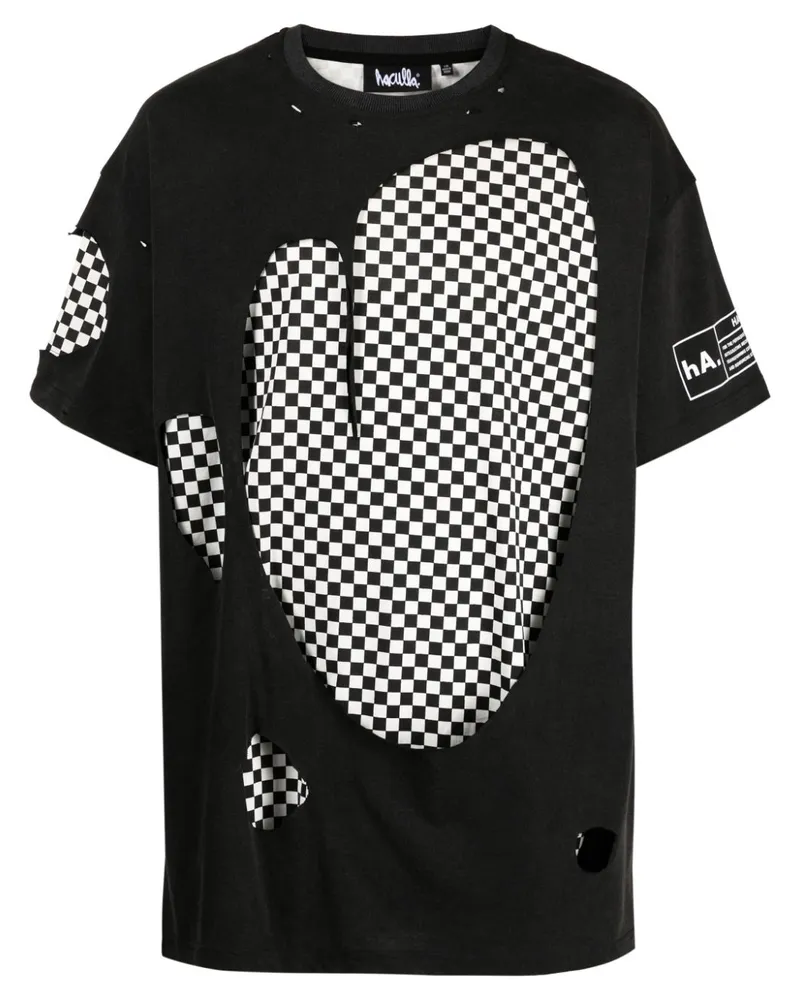 Haculla T-Shirt im Layering-Look mit Schachbrettmuster - Schwarz Schwarz
