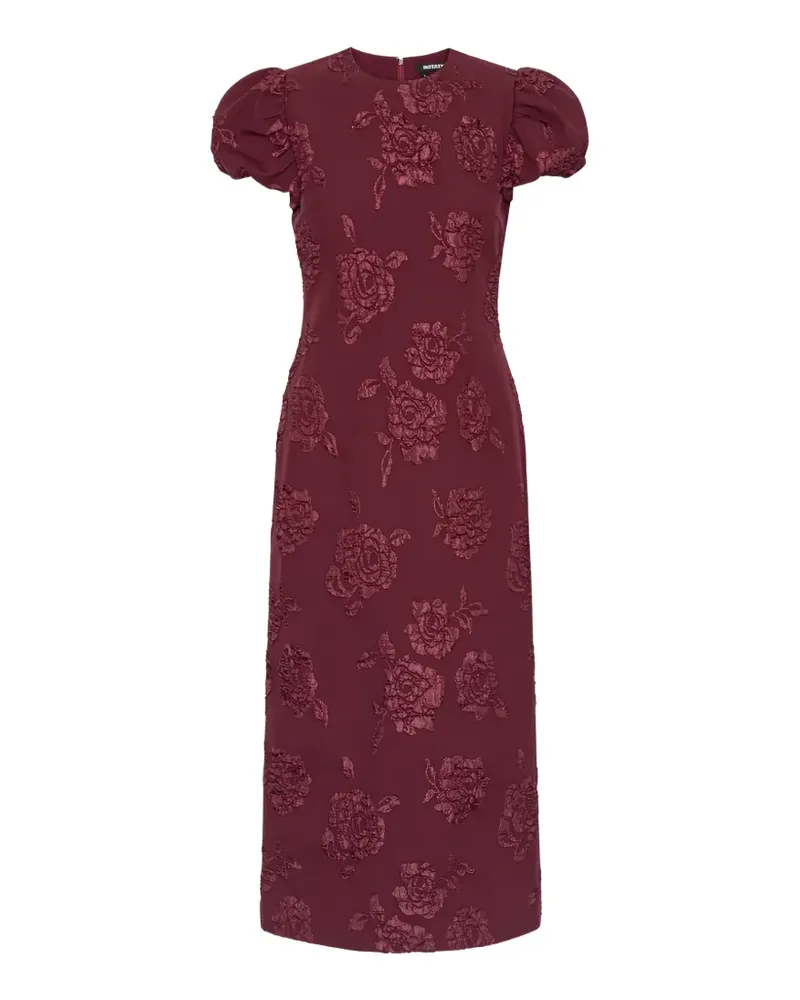 ROTATE Birger Christensen Puffy Jacquard-Midikleid Rot