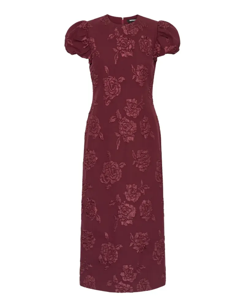 ROTATE Birger Christensen jacquard midi puffy dress Rot