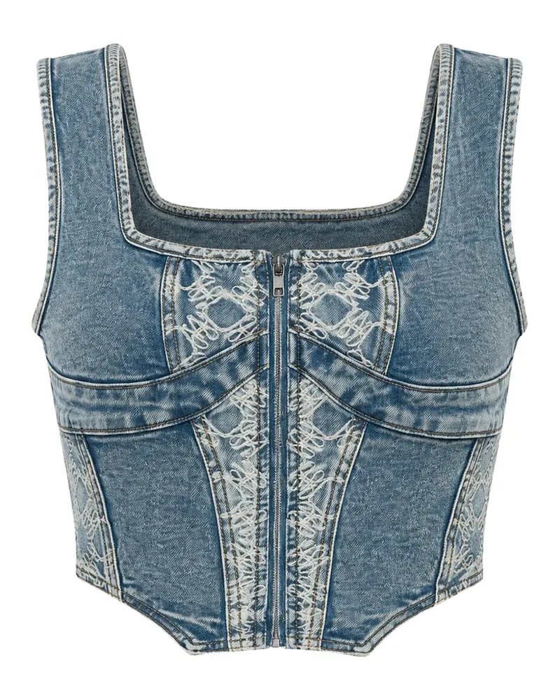 Amiri embroidered denim corset top - Blau Blau