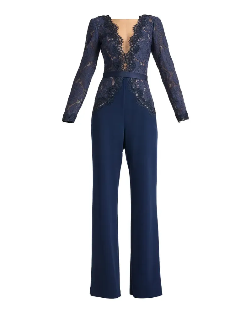 Tadashi Shoji Amaris lace-panelled belted jumpsuit - Blau Blau