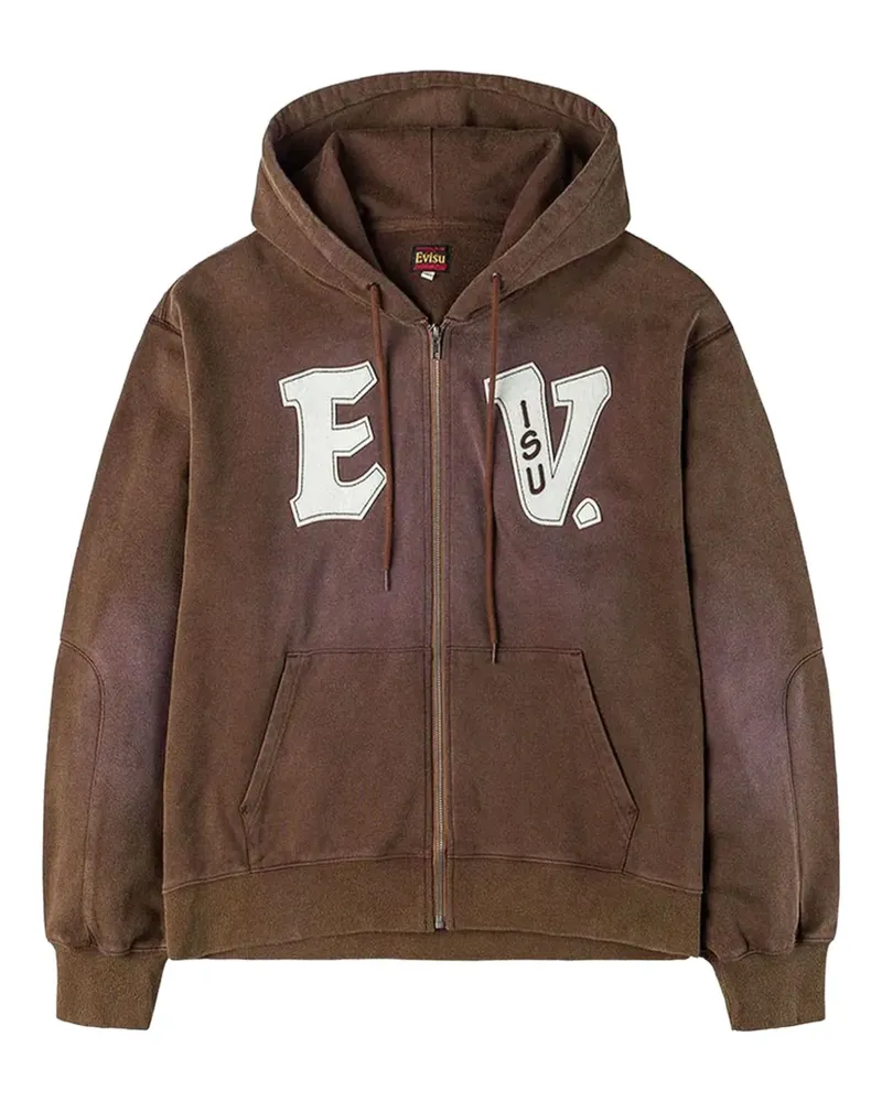 Evisu appliqué zip-up hoodie - Braun Braun