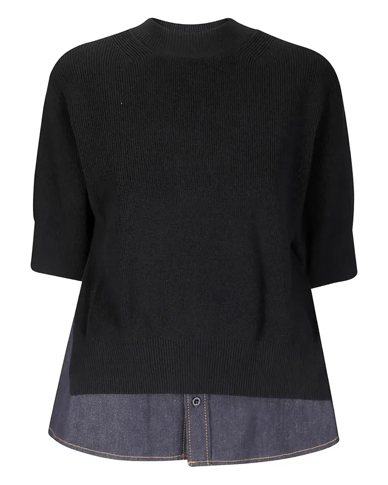 Sacai Strickoberteil mit Jeanseinsatz - Schwarz Schwarz