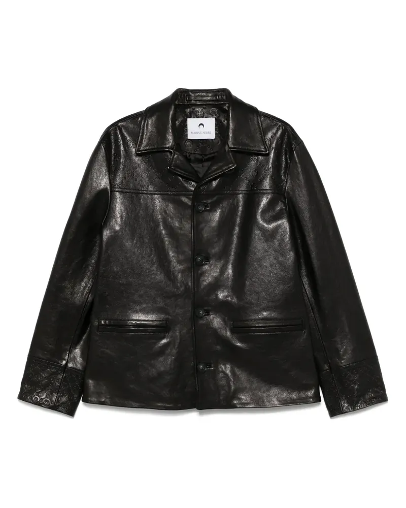 Marine Serre Lederjacke mit Monogramm-Prägung - Schwarz Schwarz