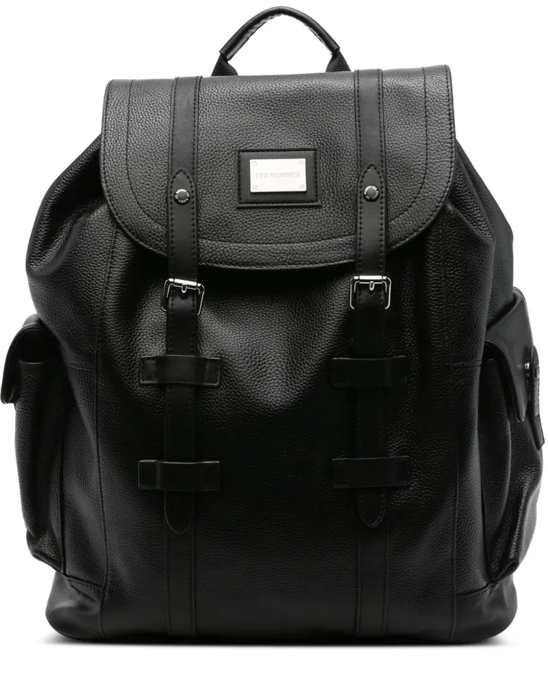Les Hommes Rucksack mit Schnallenverschluss - Schwarz Schwarz