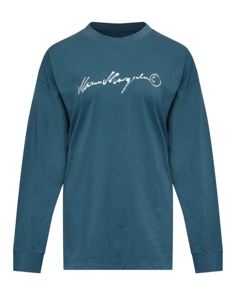 Maison Margiela Langärmeliges T-Shirt mit überfärbtem handgeschriebenem Print - Blau Blau