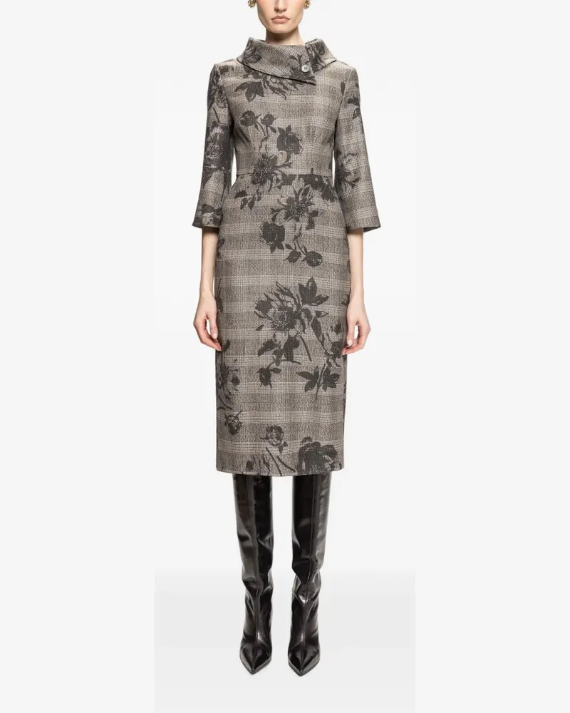 NISSA floral-print midi dress - Grau Grau