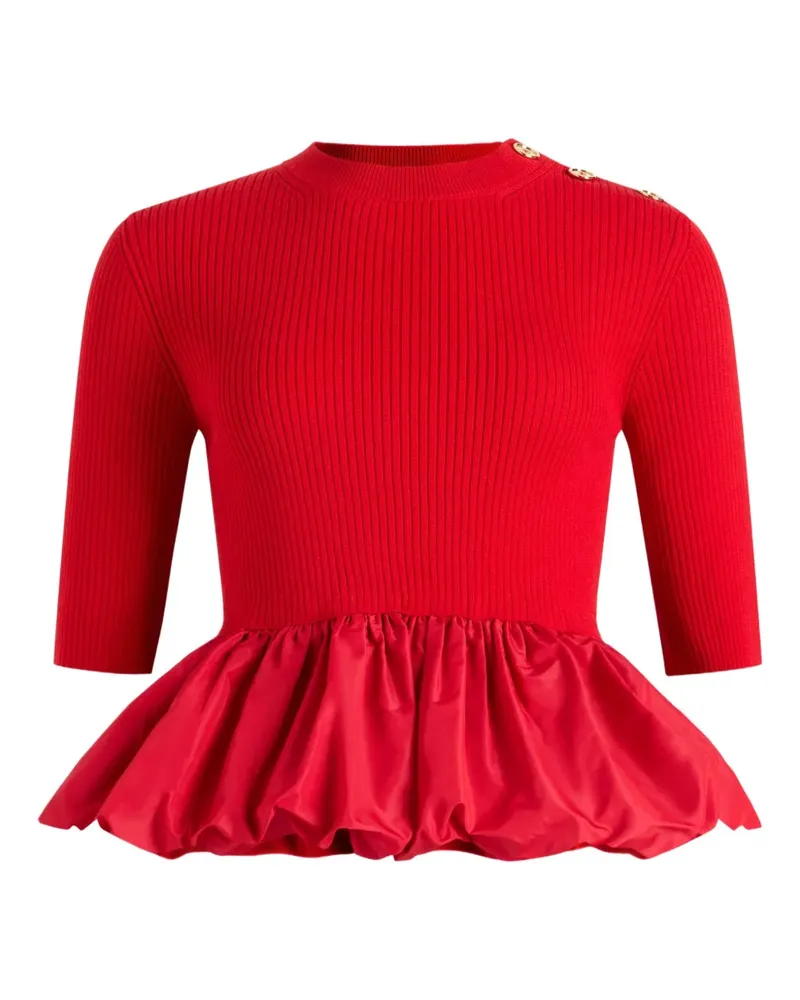Patou Gerippter Pullover mit Rüschensaum - Rot Rot