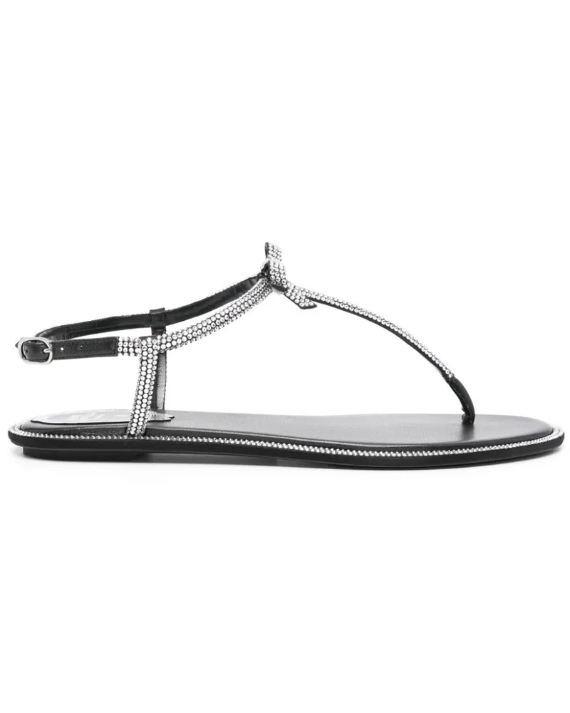 René Caovilla Flache Sandalen mit Strass - Schwarz Schwarz