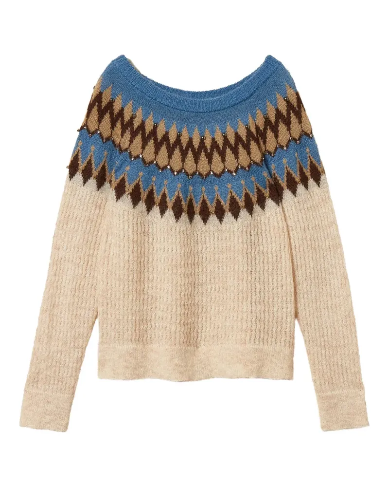 Twin-Set Jacquard-Pullover mit Kristallen - Nude Nude