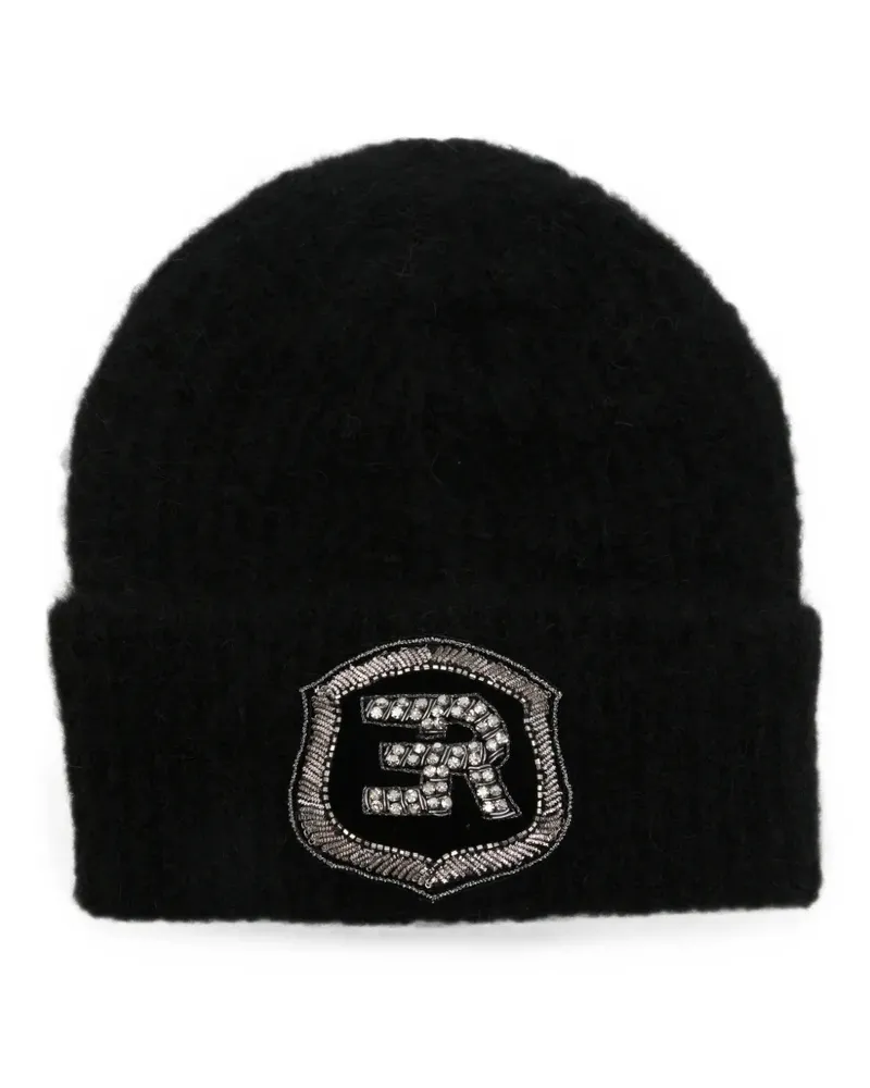 Ermanno Scervino Gerippte Beanie mit Logo - Schwarz Schwarz