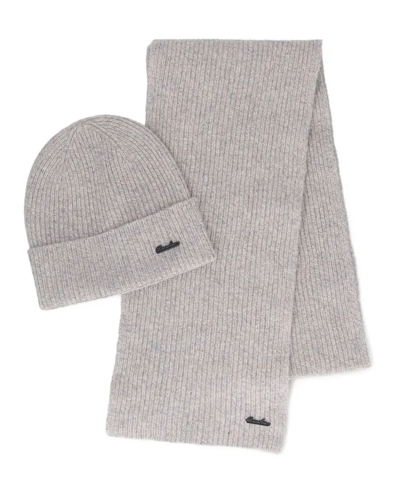 Borsalino Set aus Beanie und Schal aus Schurwolle - Grau Grau