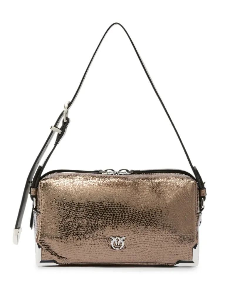 Pinko Love Birds Schultertasche mit Schlangen-Effekt - Braun Braun