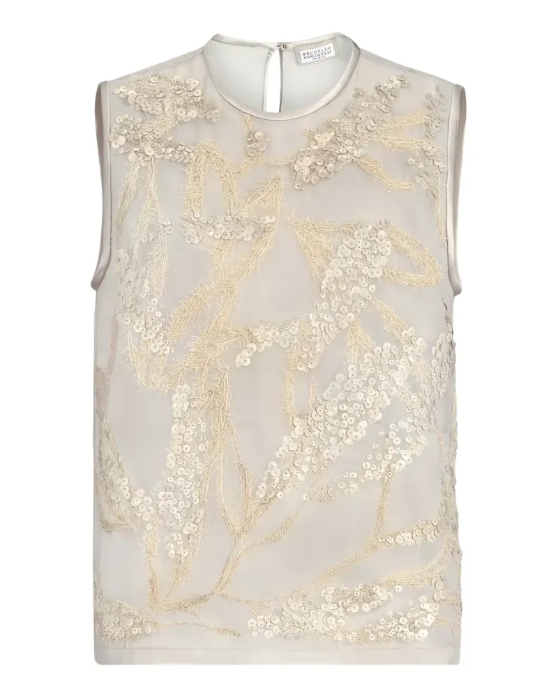 Brunello Cucinelli crispy silk top with dazzling seabed embroidery - Nude Nude
