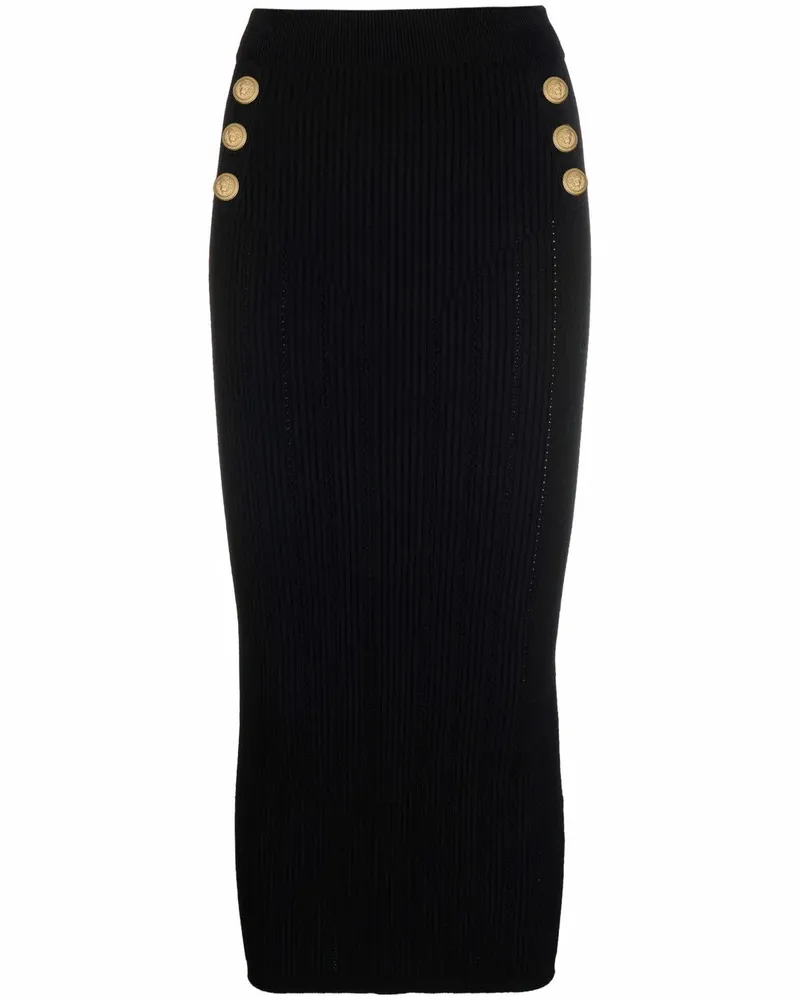 Balmain Gestrickter Midirock mit Knöpfen - Schwarz Schwarz