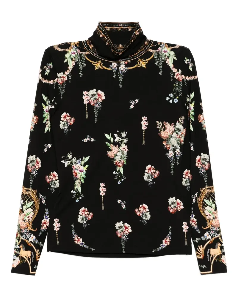 Camilla Top mit Blumen-Print - Schwarz Schwarz