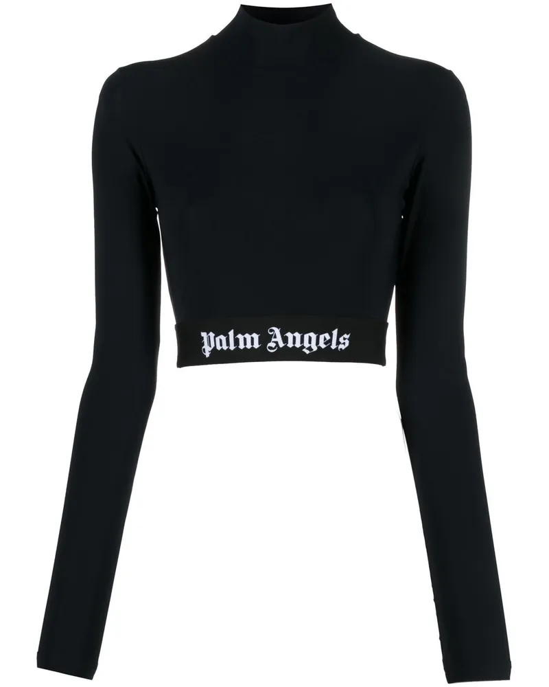 Palm Angels Cropped-Oberteil mit Logo-Bund - Schwarz Schwarz