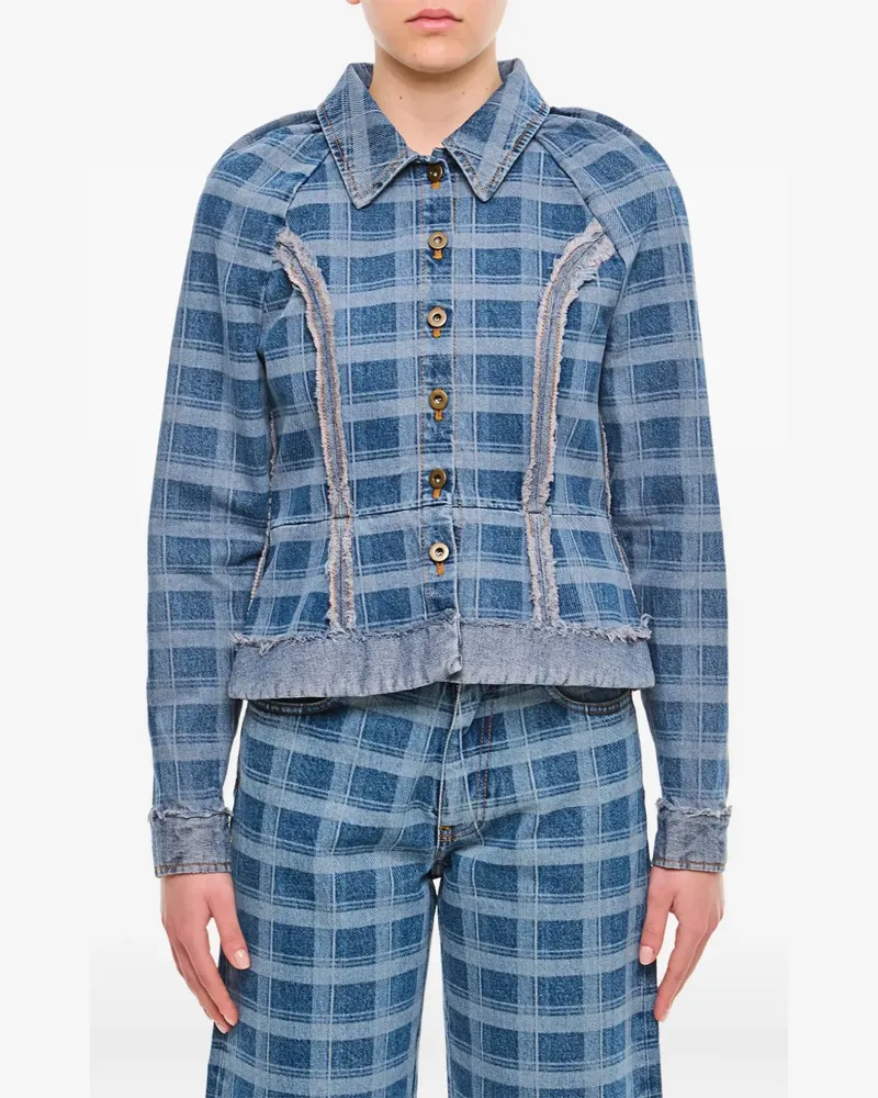 Molly Goddard Karierte Jeansjacke - BLUE AND GREEN Blue