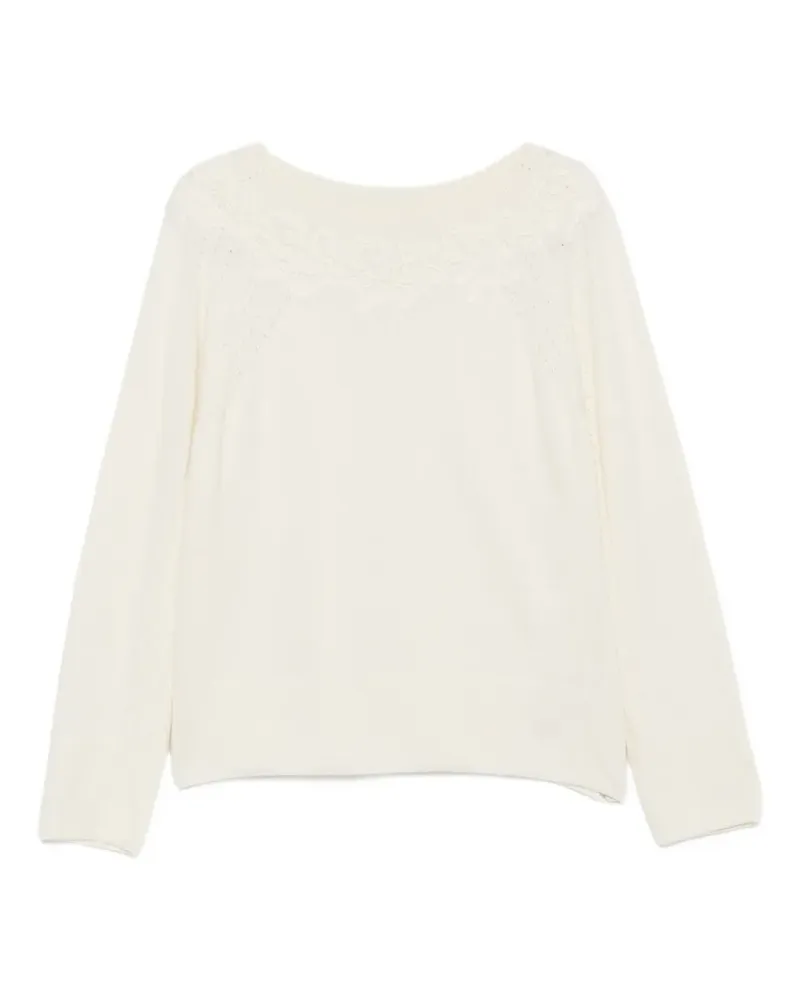 Ermanno Scervino lace-trimmed pointelle-knit sweater - Weiß Weiß