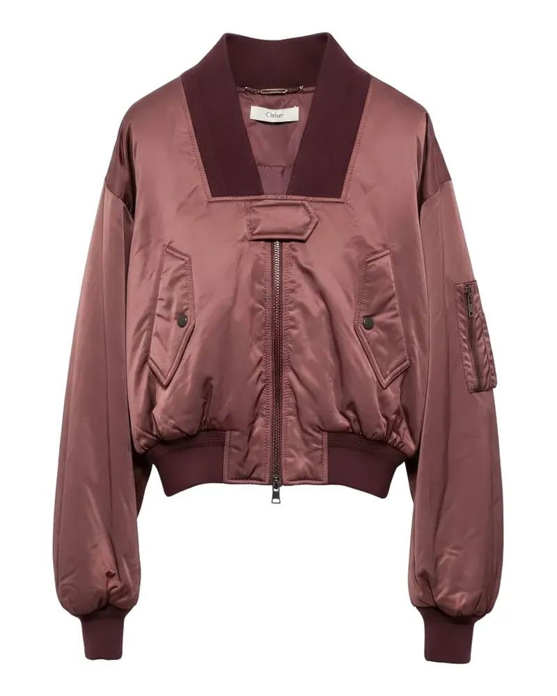 Chloé ribbed-trim zip-up bomber jacket - Braun Braun