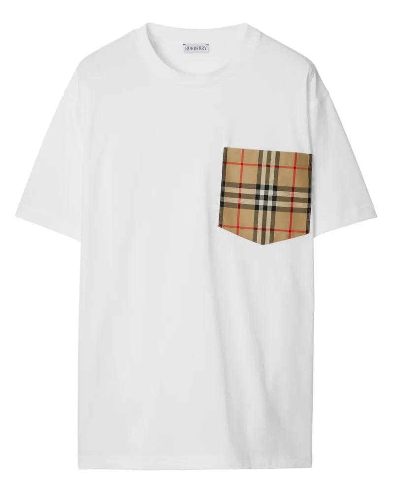Burberry T-Shirt mit karierter Tasche - Weiß Weiß