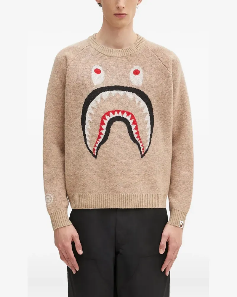 BAPE Intarsien-Pullover mit Haiköpfen - Nude Nude